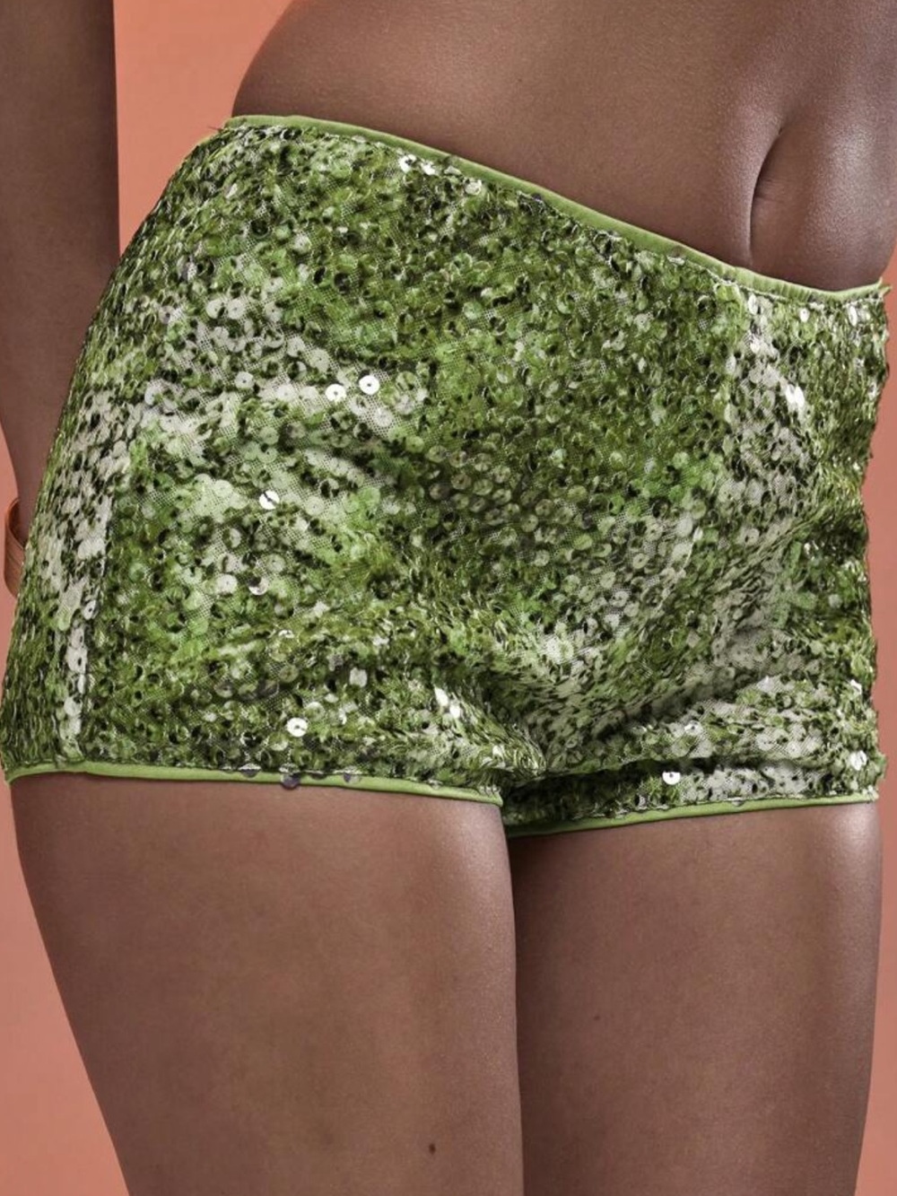 Sequin High-Rise Women's Shorts in Green